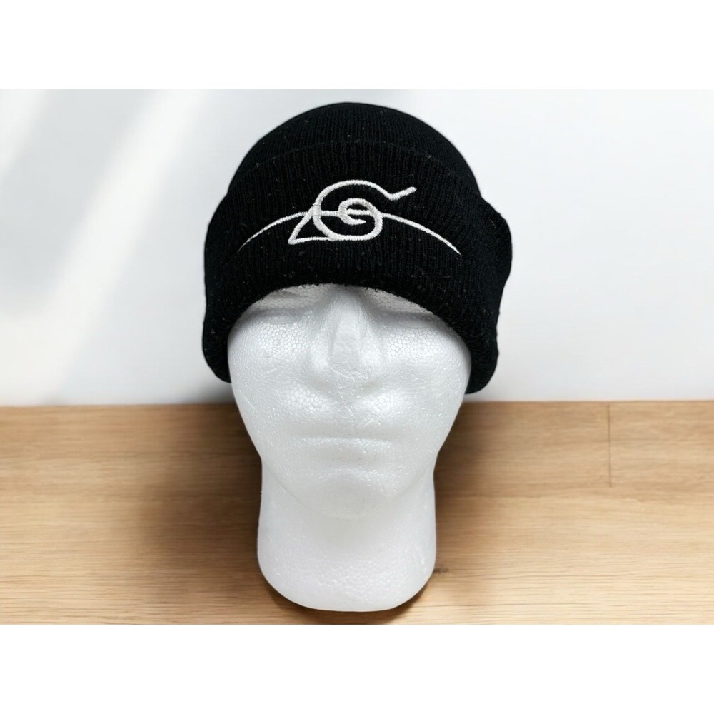 Naruto Ichiraku Ramen Hidden Leaf Kanji Embroidered Beanie Black